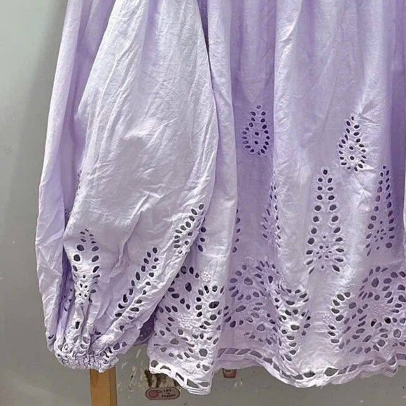 Lavender Off Shoulder Eyelet Puff Sleeve Blouse - Picture 3 of 4